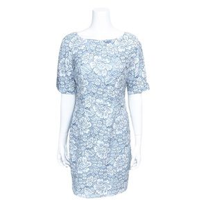 Eliza J 3/4 Sleeve Lace Floral Blue White Sheath Dress